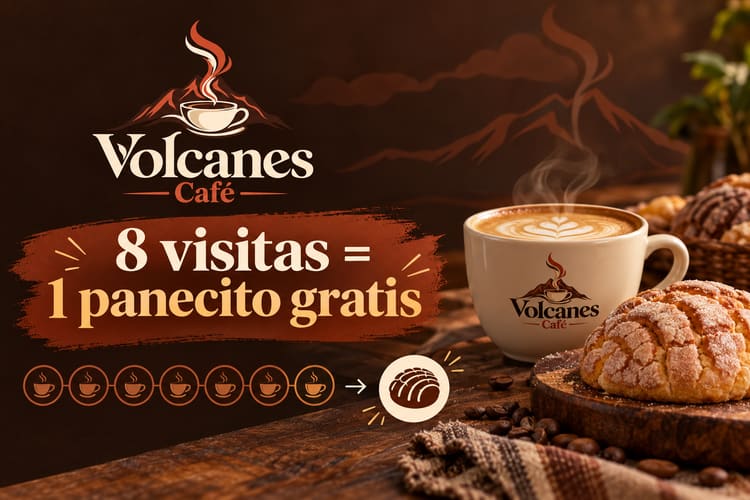 Banner de Volcanes Café: 8 visitas = 1 panecito gratis
